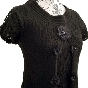 Vitrin Design Black Wool Tunic With Sequin Flower